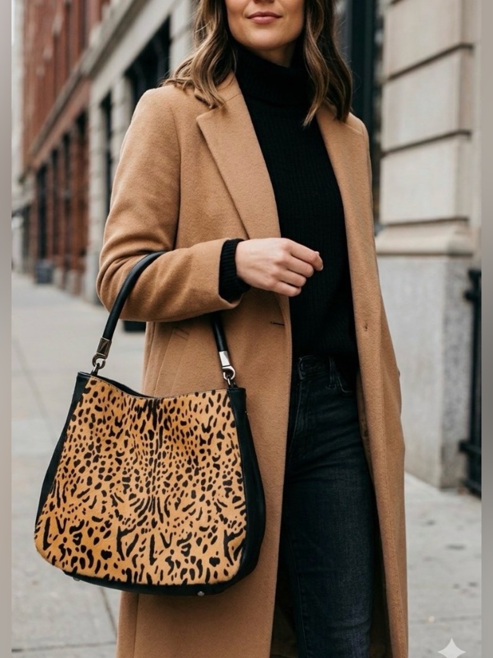 Worth Leopard-Print Shoulder Bag with Black Trim